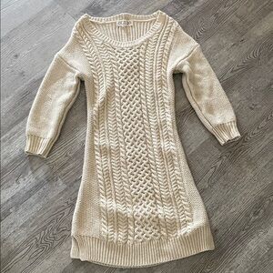 Pink Rose Beige Cable Knit Sweater Dress